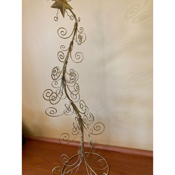 Gold Metal Christmas Ornament Display Tree Star Top Swirls Stand - Picture 2 of 6